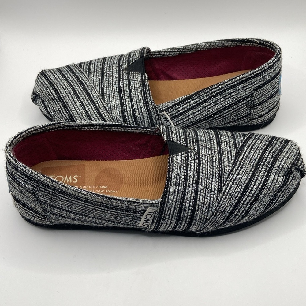 TOMS Metallic Stripe Textile Slip-Ons, Black/Silver, Size 6.5W - Picture 2 of 5